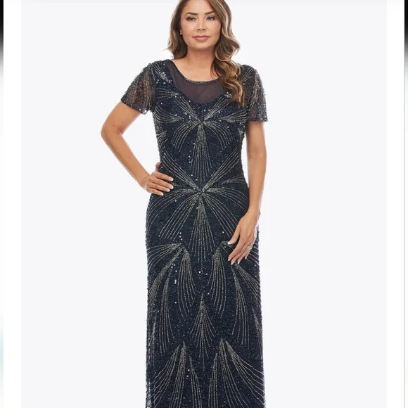green emerald velvet dress Vintage New With Tags Pissarro Nights charcoal sequin formal dress with 3/4  sleeves